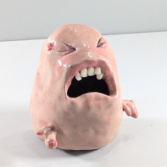 Handmade 5" ceramic cry baby oddity air plant holder, wall hanging planter - Picture 2 of 8